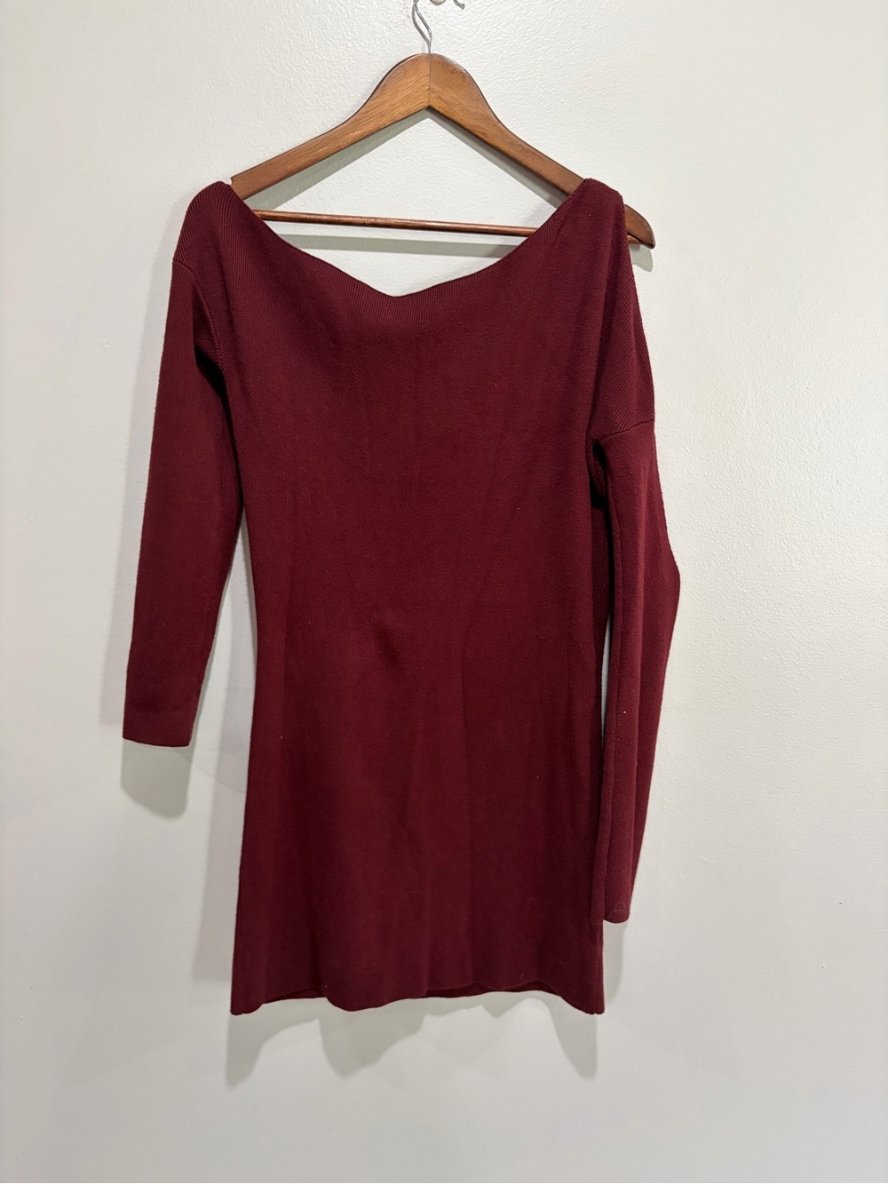 Off-Shoulder Burgundy Knit Dress with Arm Cutout